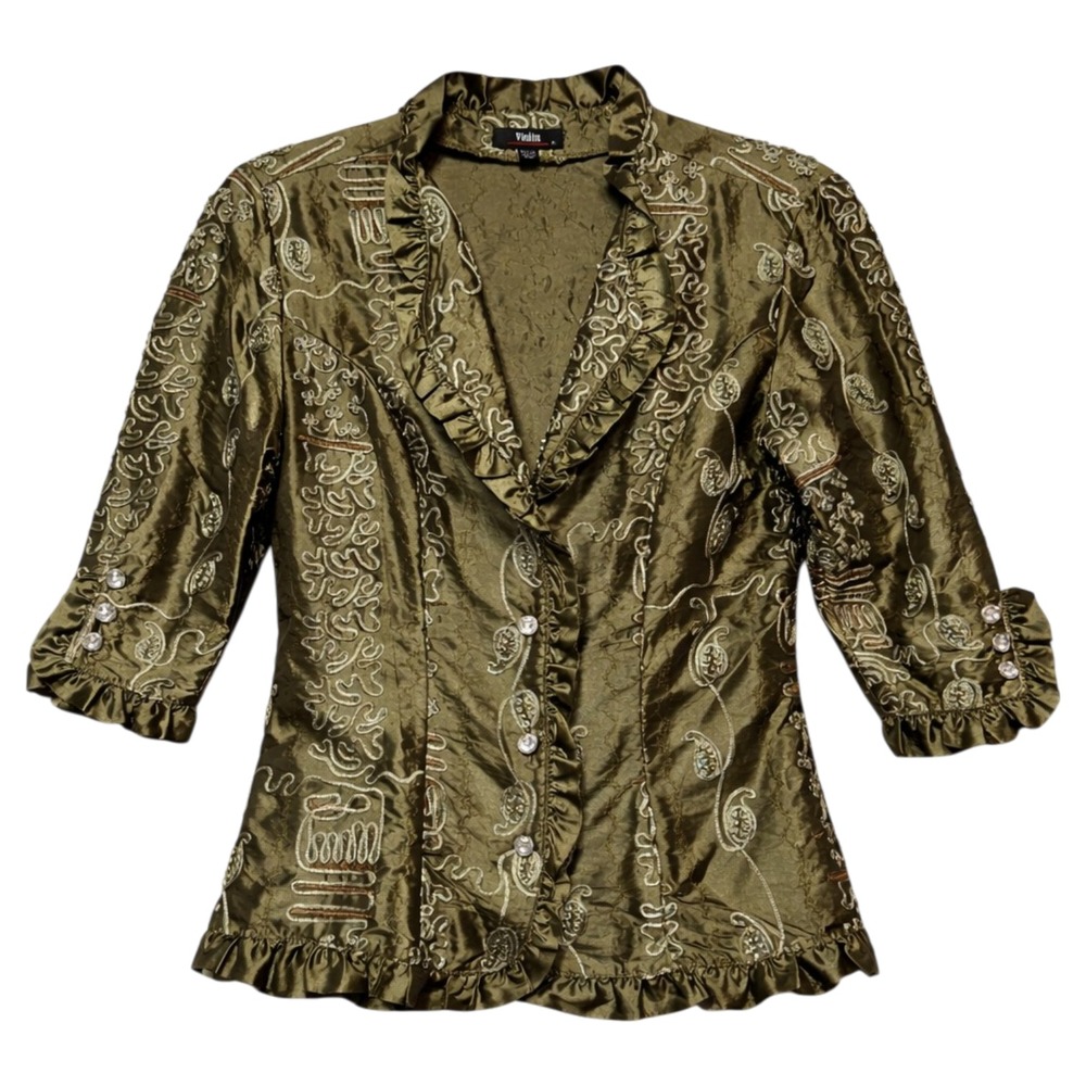 Vintage Violin Old Money Artsy Embroidered Blazer Women Medium Avant Garde Indie